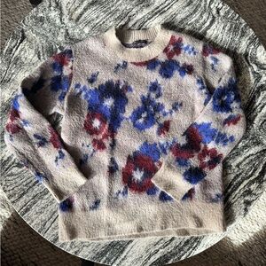 Club Monaco Floral Crew Neck Sweater - Cream, Blue, Red